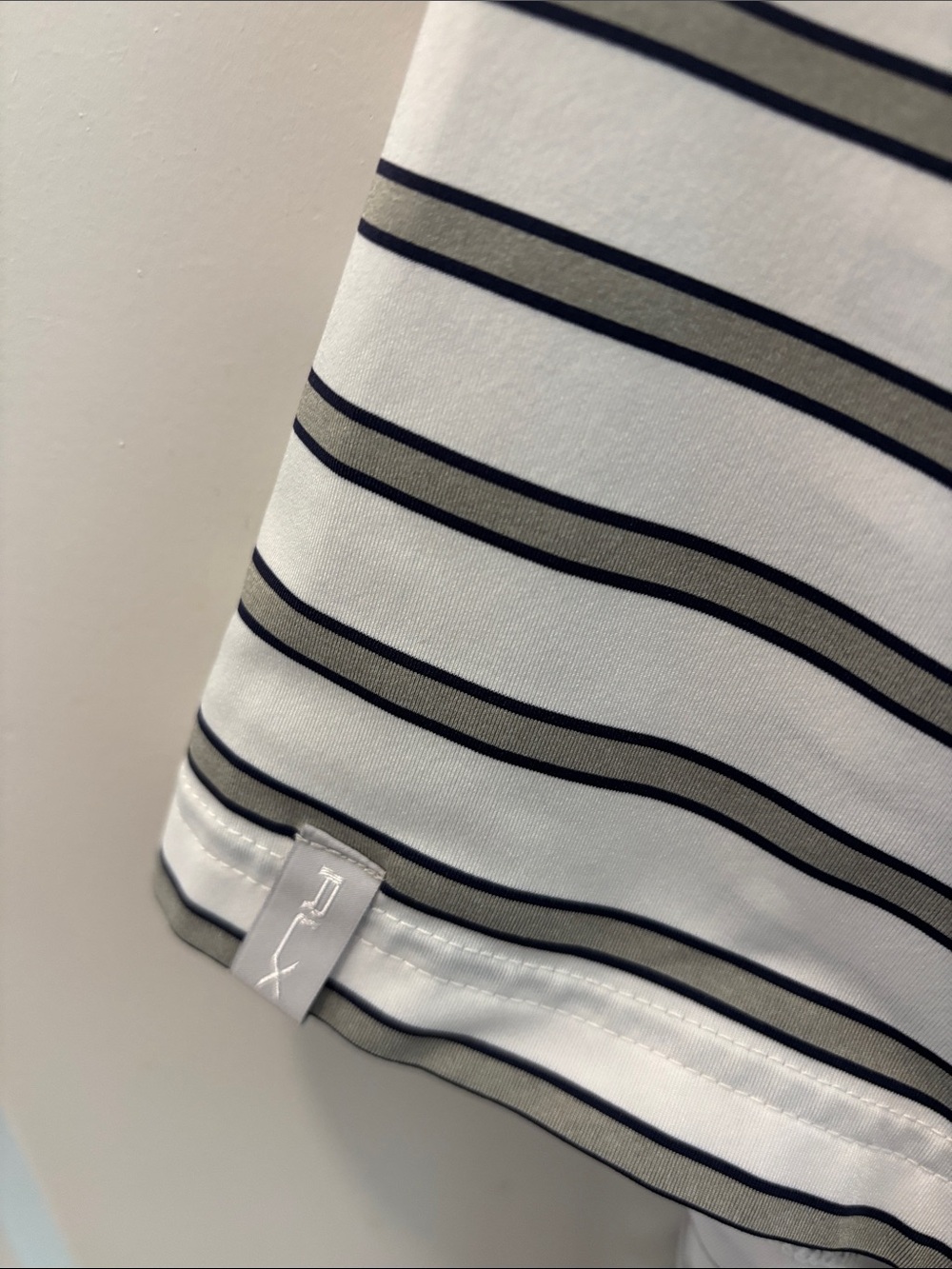 Men's RLX Ralph Lauren Striped Polo Shirt - White with Gray and Black Stripes - Picture 3 of 6